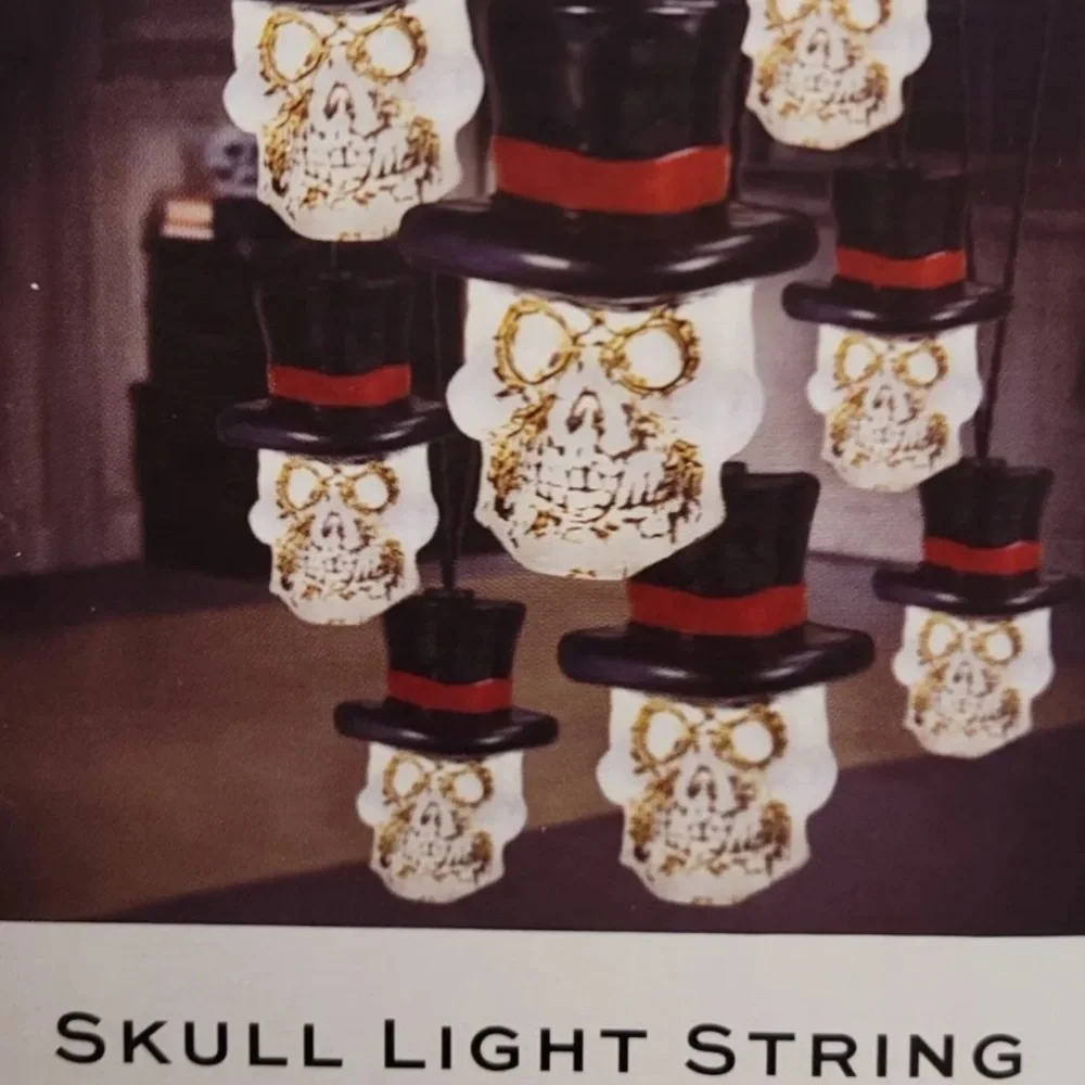 Spooky Moods 8ct Skull Top Hat Light Up String Lights Halloween Decor Battery